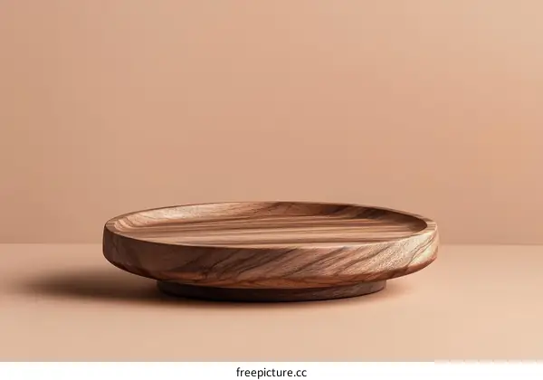 Wooden Tray Display Mockup Against Beige Background