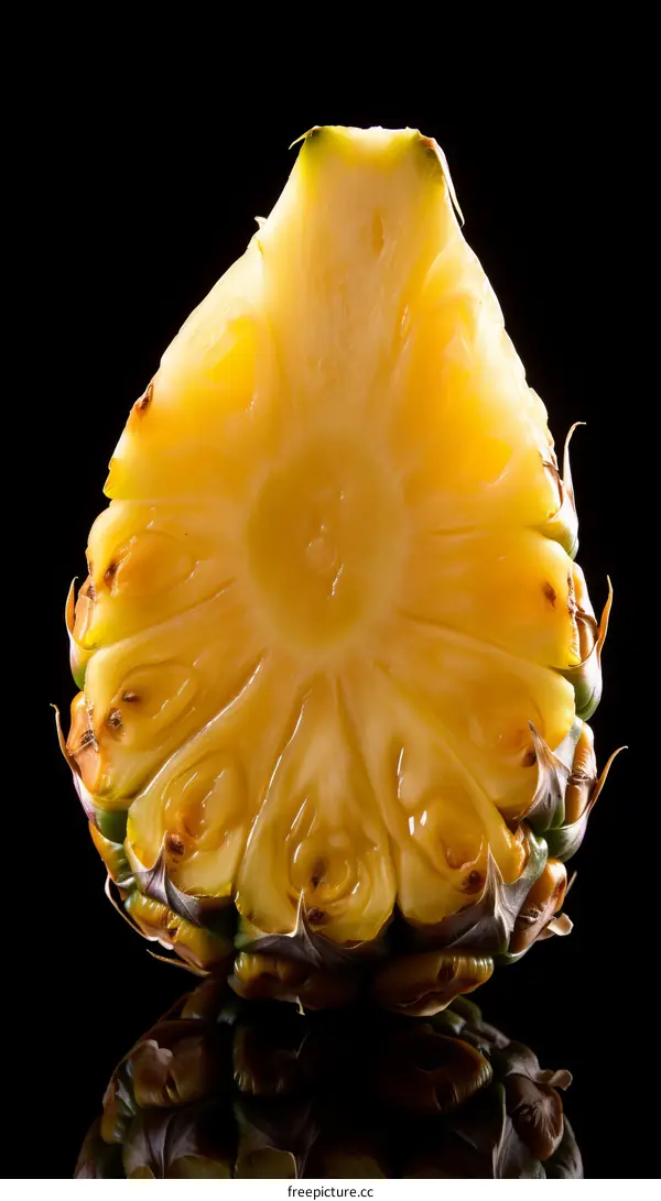 Half Cut Pineapple Isolated on Black Background