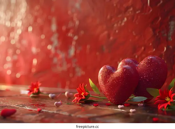 Red heart and flowers