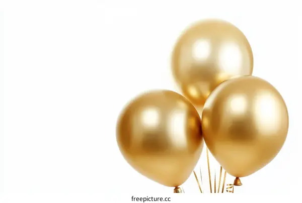 Three Golden Balloons on White Background