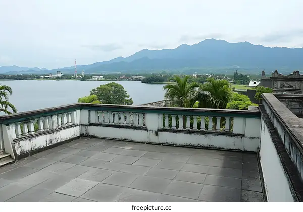 Balcony Overlooking Lake and Mountains