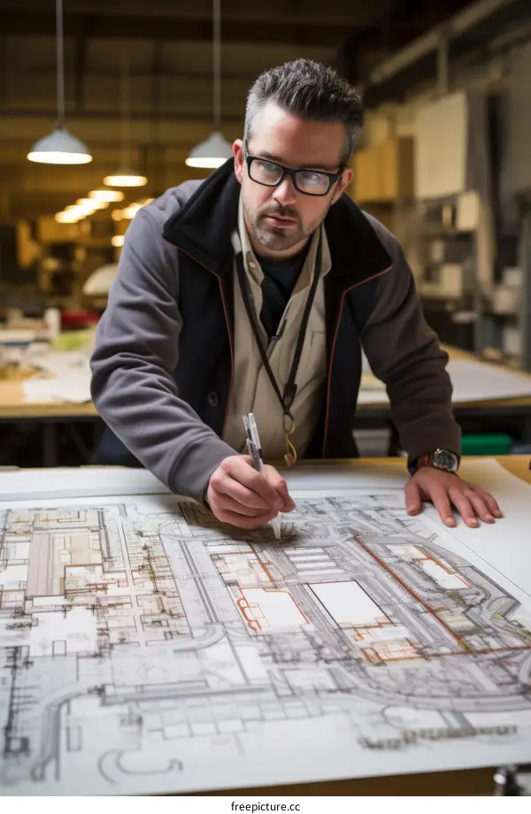Male architect reviewing building plans