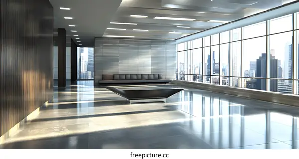Modern Office Lobby with City View