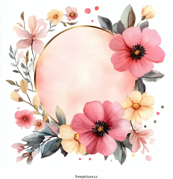 Floral Watercolor Circle Frame Design