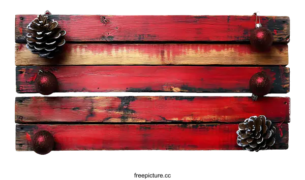 [Transparent Background PNG]Red Christmas Wooden Board with Decorations
