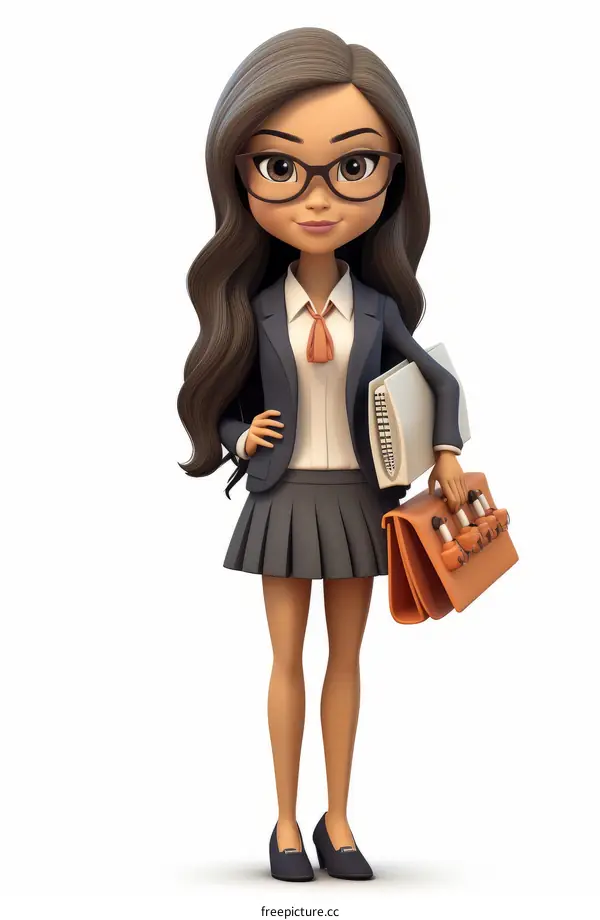 3D illustration of a young businesswoman holding a briefcase