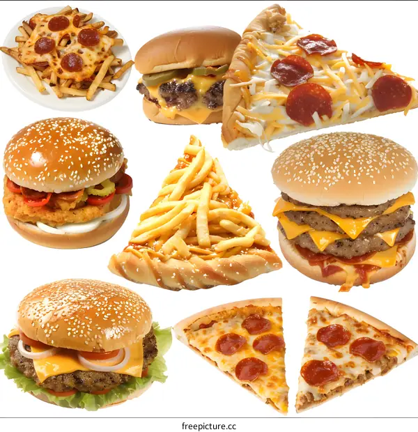 Fast Food Variety Pack with Burgers, Pizza, and French Fries