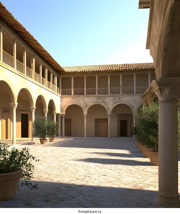 Spanish Courtyard Architecture with Arched Columns