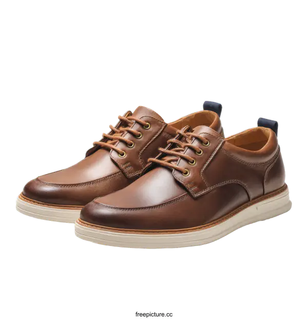 [Transparent Background PNG]Brown Leather Lace-up Casual Shoes