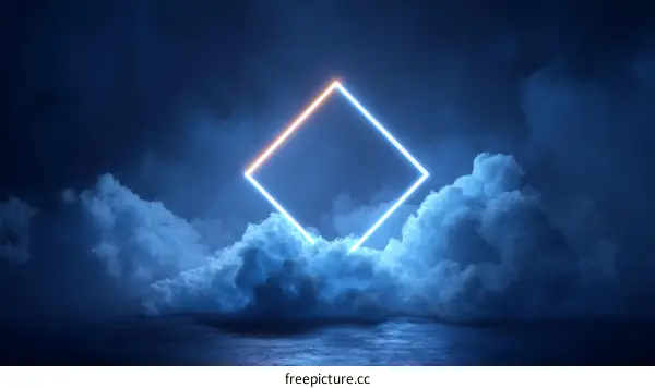 Neon Light Square Frame on Cloudscape