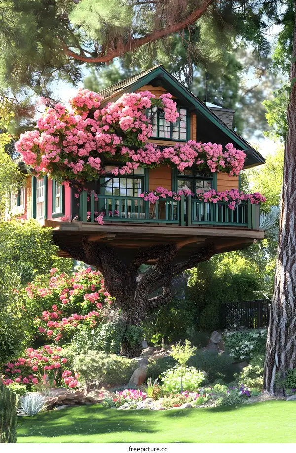 Treehouse With Pink Flowers