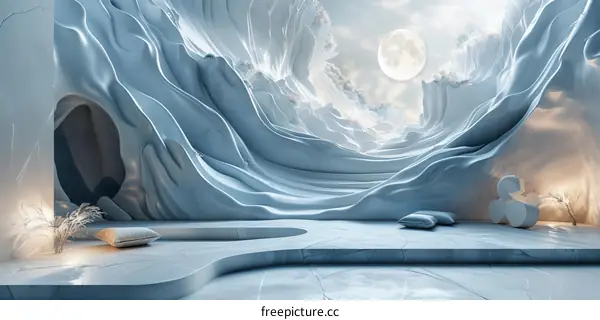 Abstract Interior Design with a Moonlight Sky