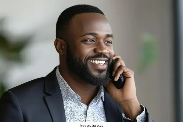 Smiling African Businessman on a Phone Call