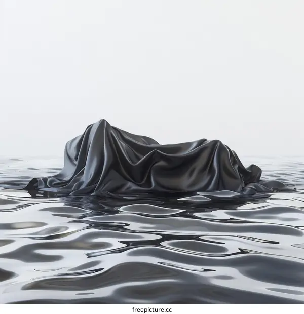 Black silk cloth floating on the water surface