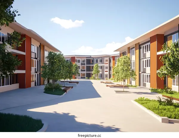 Modern Apartment Complex Courtyard Design