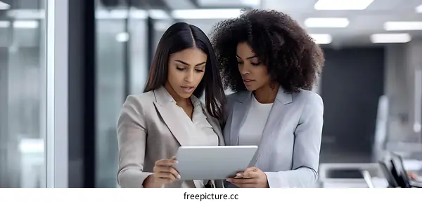 Two Businesswomen Collaborating on a Tablet in Office
