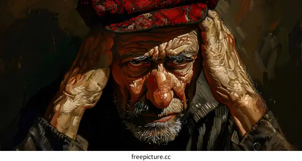 Portrait of an old man with a red cap