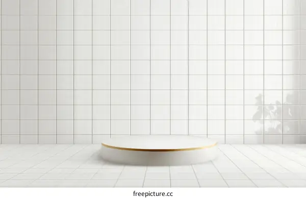 White Tile Room with Minimalist Round Podium