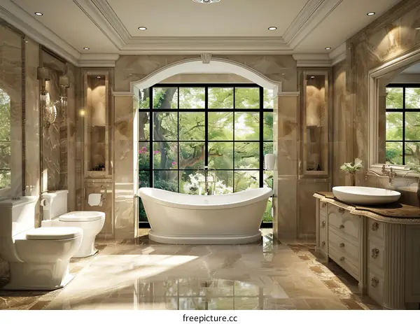 Luxury Elegant Bathroom with Large Windows