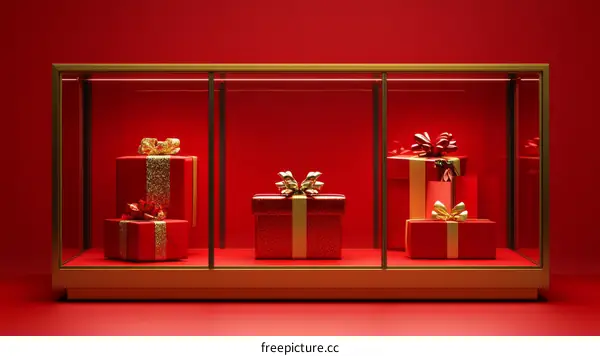 Red Gift Boxes Display in Showcase