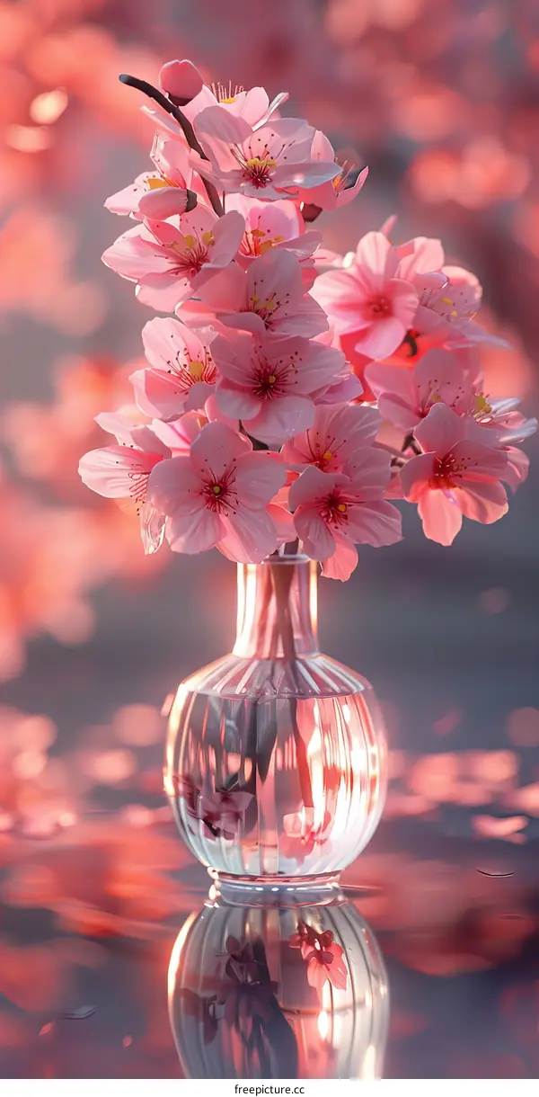Beautiful Pink Cherry Blossoms in Vase