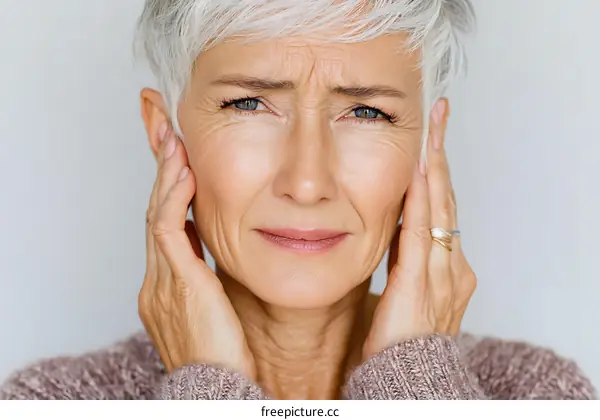 Closeup Portrait of a Senior Woman with Ear Pain