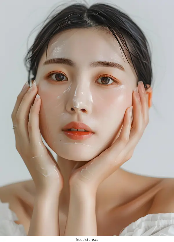 Woman Applying Face Cream, Closeup Portrait of a Woman