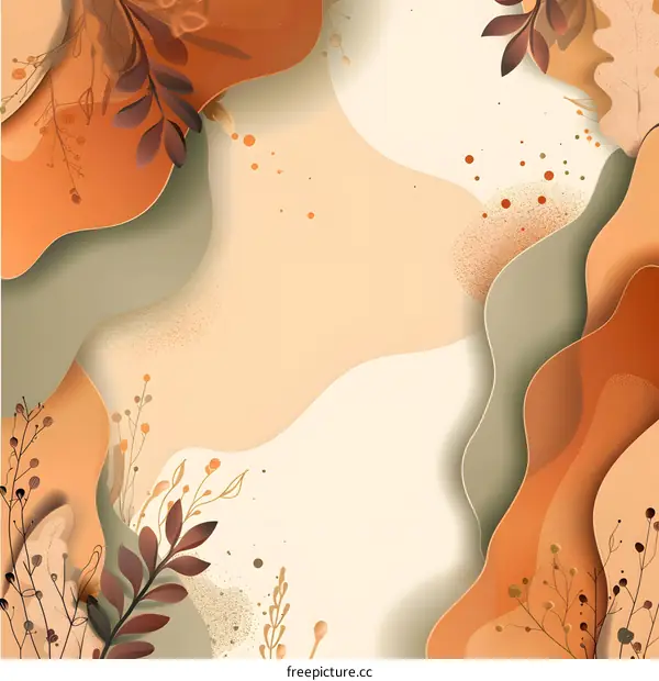 Abstract Fall Background with Leaves and Wavy Shapes