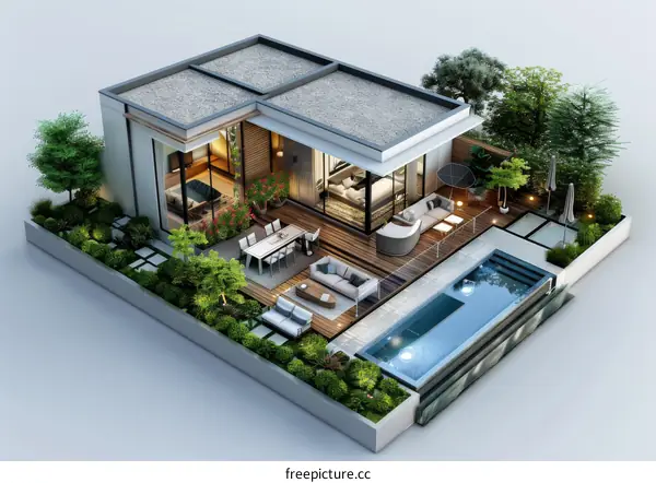 Modern House with Stunning Swimming Pool - 3D Illustration
