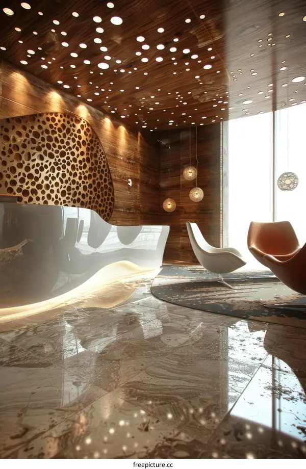 Modern Lobby Interior Design with Unique Ceiling