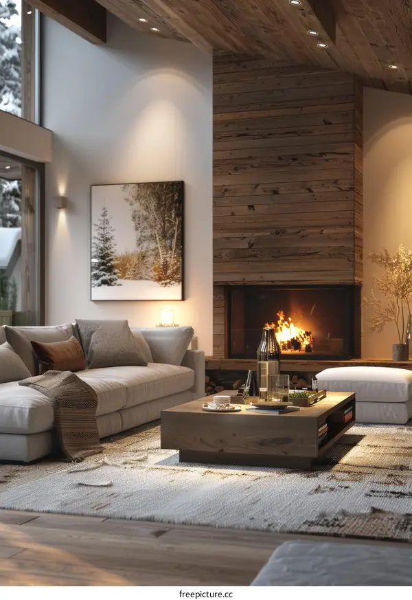 Modern Living Room with Cozy Fireplace
