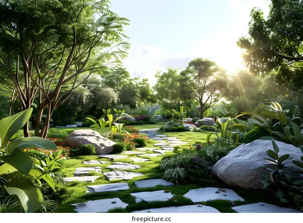 A lush tropical garden