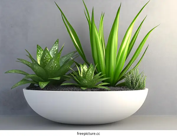 Green Plants in White Pot on Gray Background