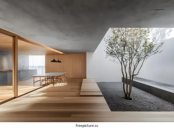 Modern Minimalist Interior Design with a Small Garden