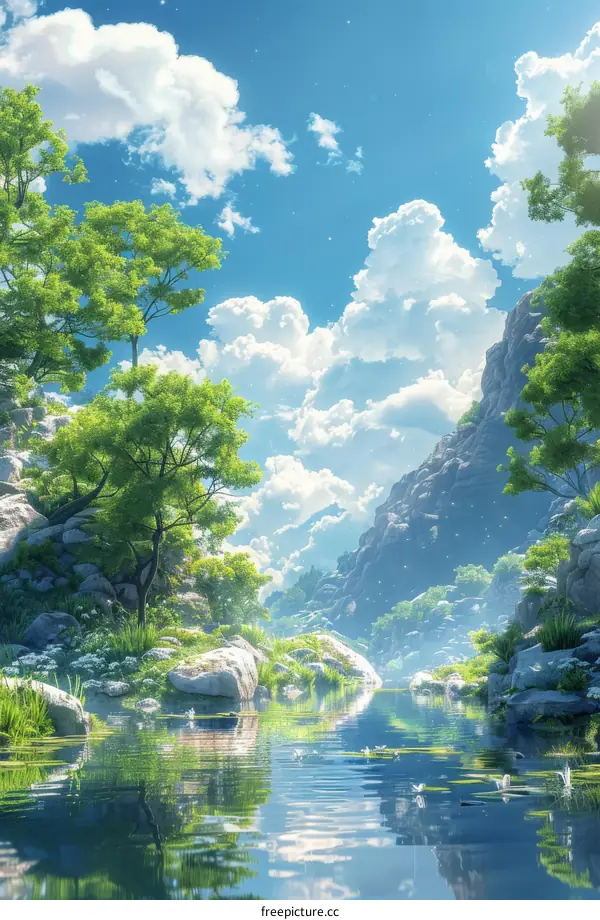 Summer Landscape with Green Trees and River