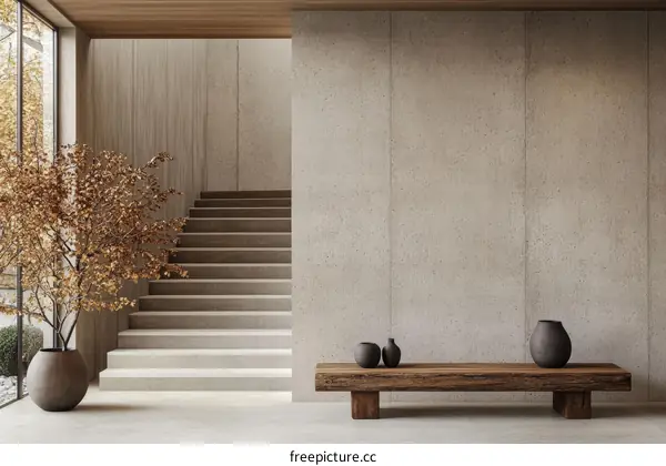 Modern Minimalist Interior Design with Concrete Walls and Wooden Elements