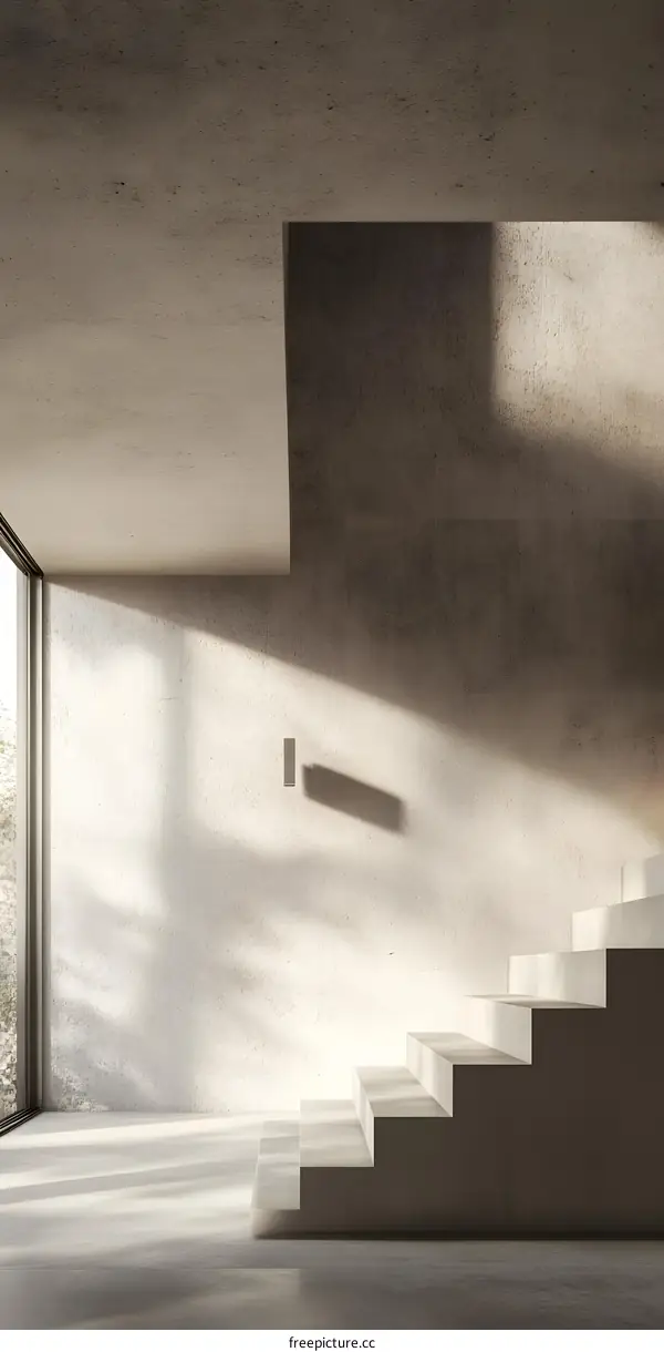 Modern Minimalist Concrete Staircase Design with Natural Light