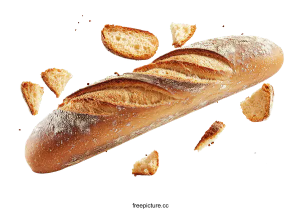 [Transparent Background PNG]Freshly Baked Baguette with Crumbs