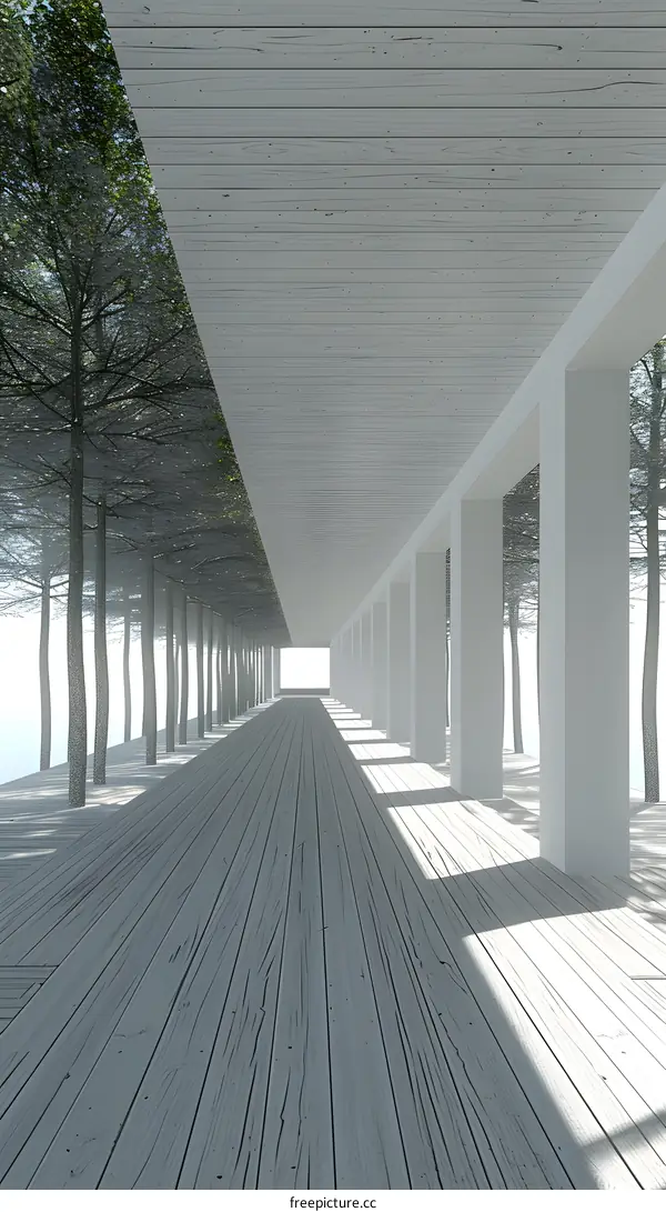 White Wooden Pathway Through Trees