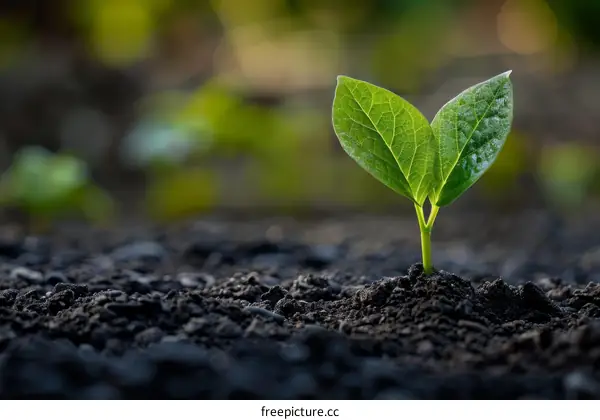 Green Sprout Emerging from Dark Soil