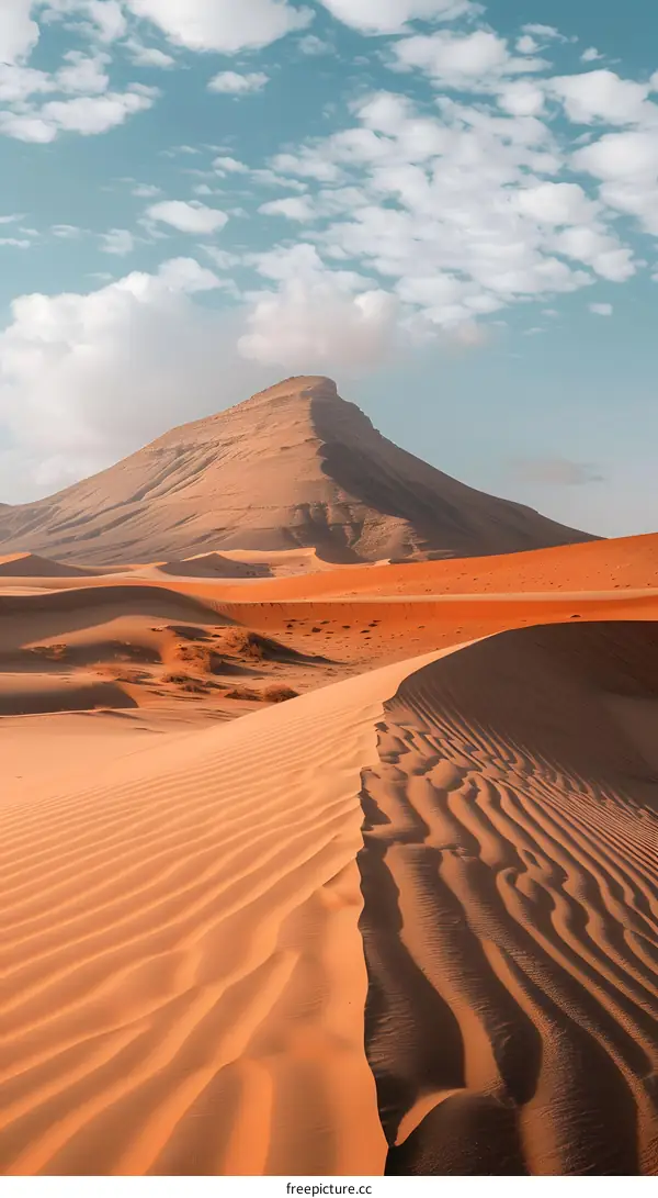Desert Landscape with Mountains and Sand Dunes
