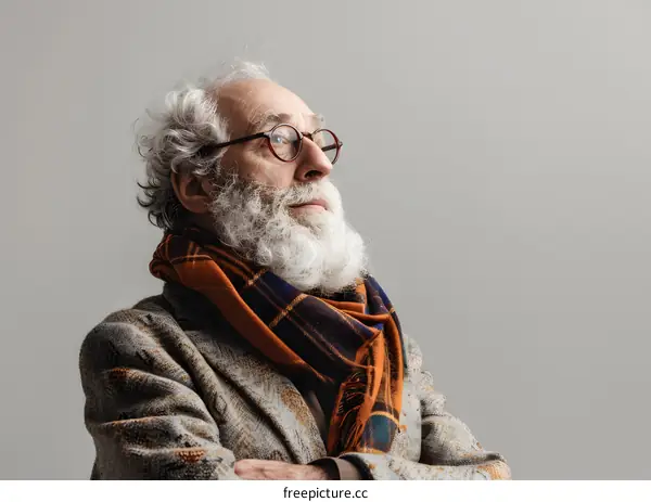 portrait of an old man with a long white beard and glasses