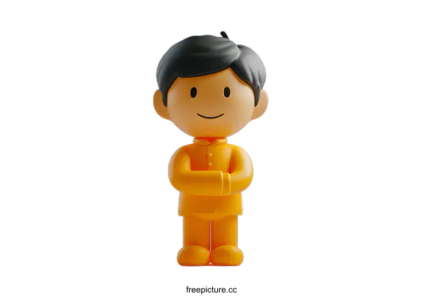 [Transparent Background PNG]Smiling Cartoon Boy in Orange Outfit