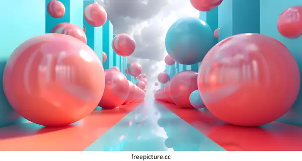 Spheres floating down a narrow street