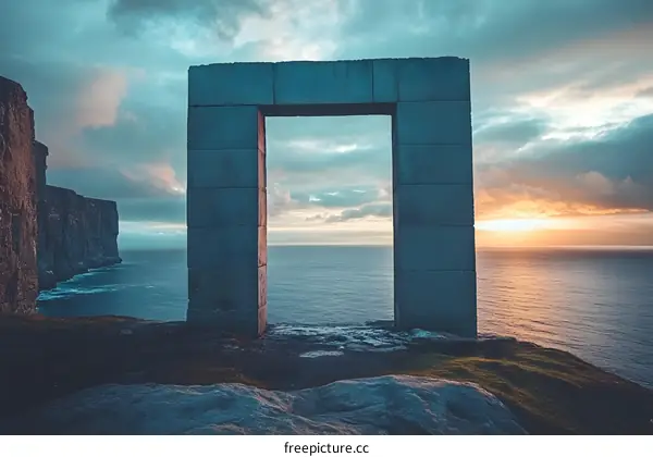 Stone Archway Overlooking Ocean Sunset