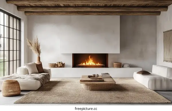 Modern Minimalist Living Room with Fireplace