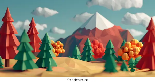 Low Poly Mountain Landscape With Trees