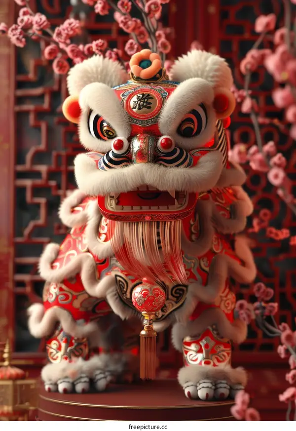 Chinese New Year Lion Dance Figure Illustration