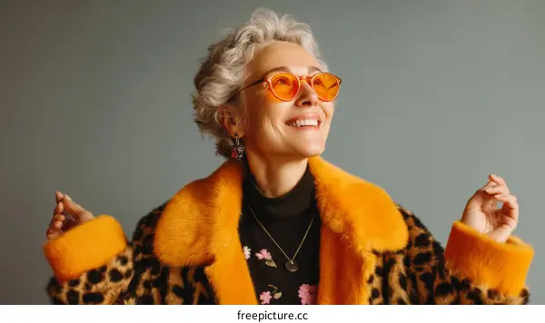 Stylish Senior Woman in Vibrant Orange Sunglasses