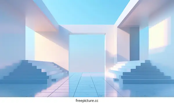 Minimalist Architectural Space with Stairs and Skylight